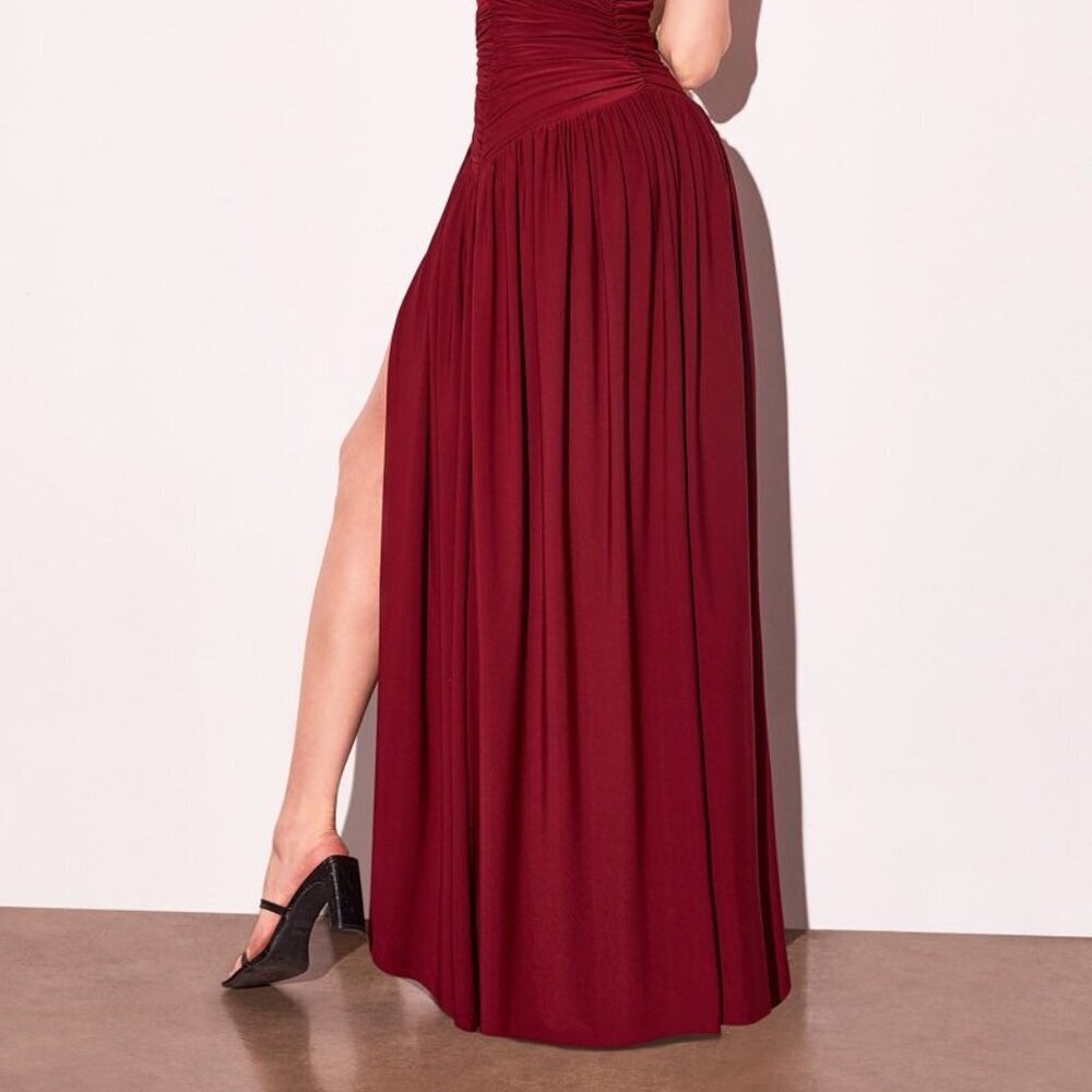 New A-Line Formal Sleeveless Dress w/ Halter Neckline & Ruched Waistline CD T502 - Picture 7 of 10